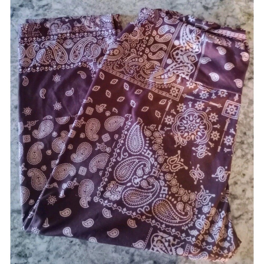 Women's Paisley Print Capri Leggings Brown & Beige Pullup VGUC